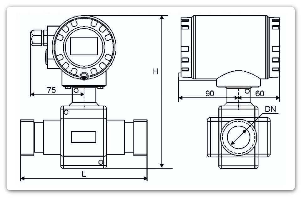 Габариты размеры Питерфлоу РС. Исполнение муфтовое