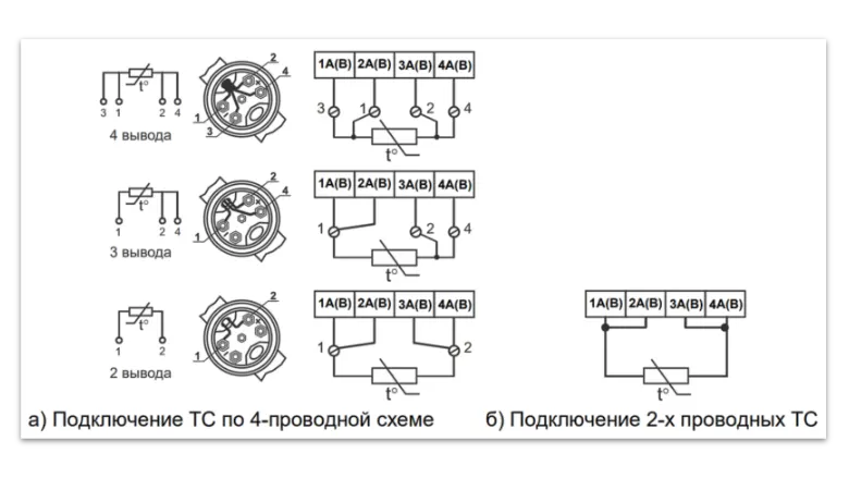 Подключение термопреобразователей сопротивления к тепловычислителю ТВ7 М