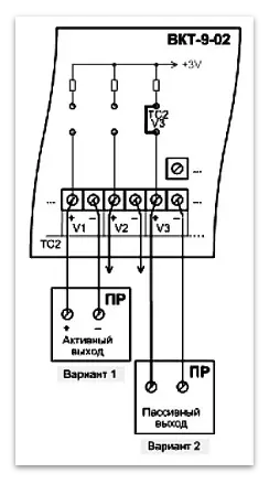 Схема подключения преобразователя расхода к тепловычислителю ВКТ-9-02