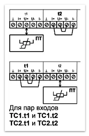Каналы подключения термопреобразователей t1 и t2