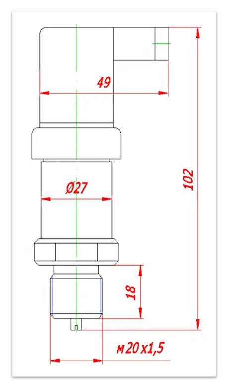 Габаритные и присоединительные размеры преобразователя давления ПДТВХ-1-02 Тепловодохран