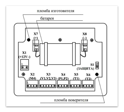 Схема разъемов для установки батареи тепловычислителя СПТ940 Логика