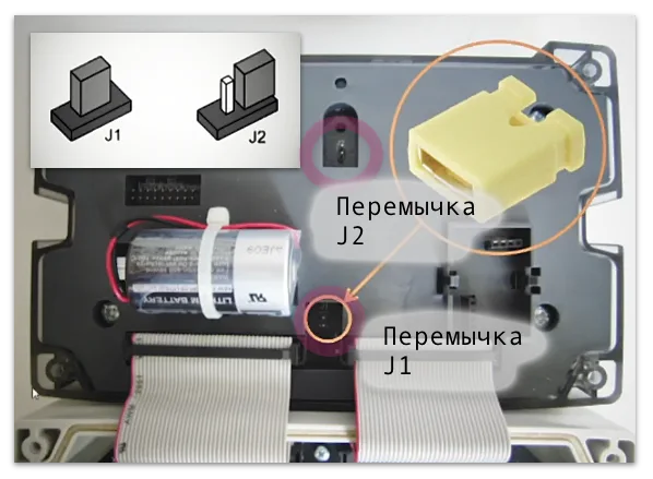 Место установки перемычек джамперов J1 и J2 для изменения режимов работы ВКТ-9