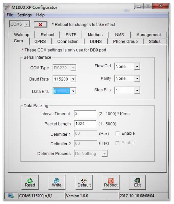 Настройка порта RS232 модема Robustel M1000 XP в конфигуратор