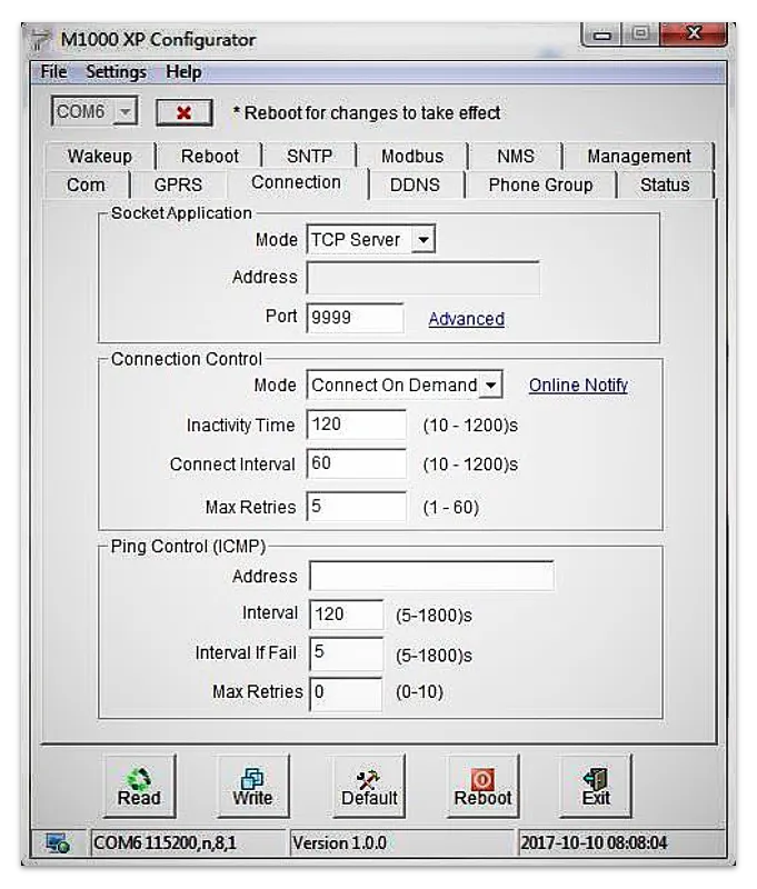 Настройка TCP / UDP подключения в конфигураторе M1000 XP