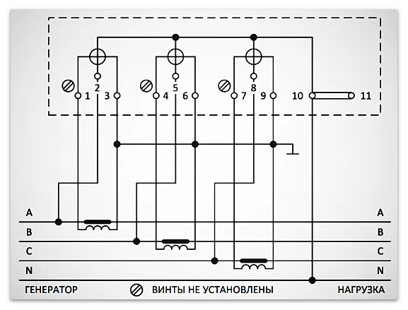 Схема подключения счетчика Меркурий 234. Включение через три трансформатора тока