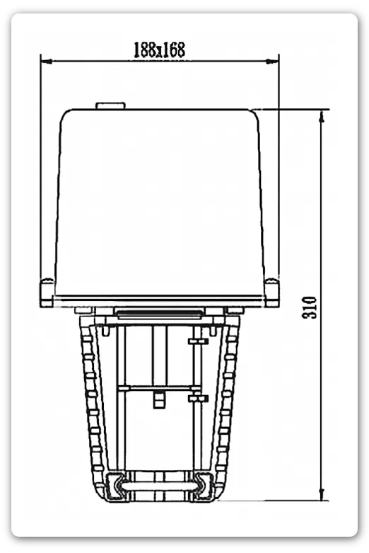 Габаритные и присоединительные размеры электроприводов Ридан AMV-1800R и AME-1800R