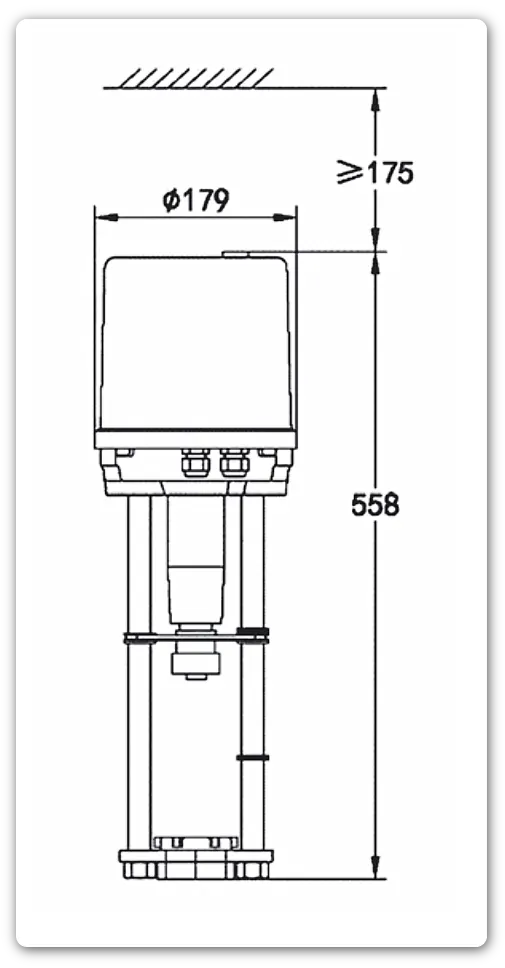 Габаритные и присоединительные размеры электроприводов Ридан AMV-6500R и AME-6500R
