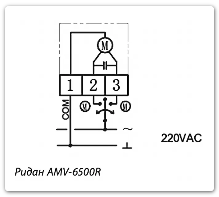 Схема электрических соединений и подключений электропривода Ридан AMV-6500R