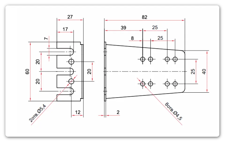 Габаритные размеры кронштейна реле давления РД-2Р