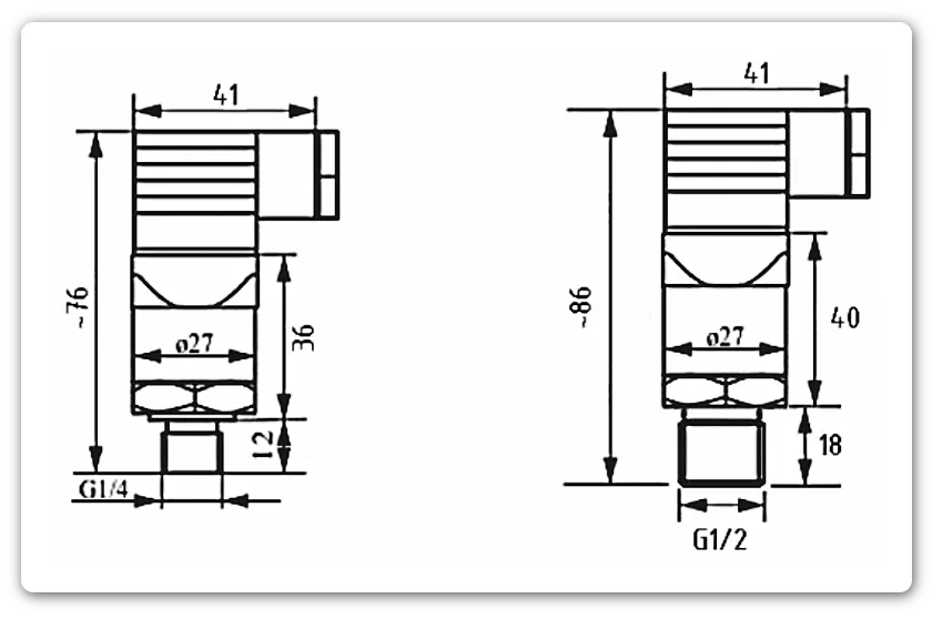 Габаритные и присоединительные размеры преобразователя давления MBS 1700R, Ридан