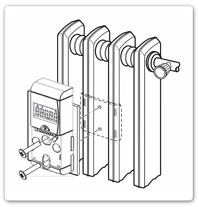 Схема монтажа на чугунные секционные радиаторы распределителя INDIV-X-10 Ридан