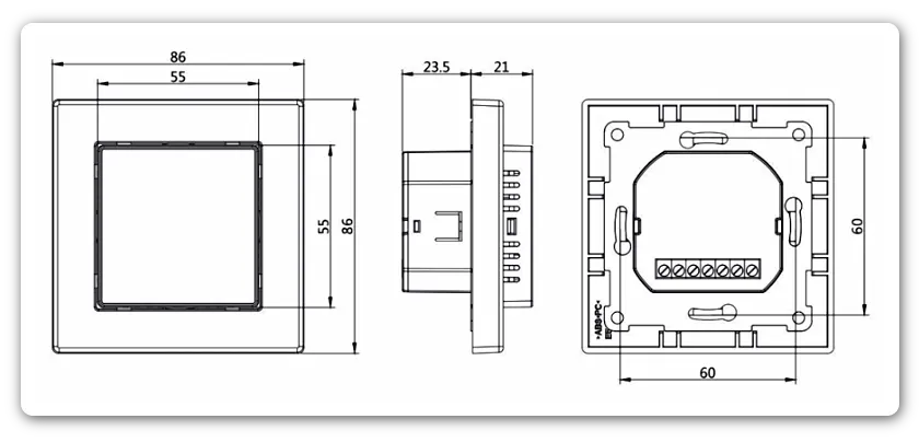 Габаритные и присоединительные размеры комнатного термостата Ridan RSmart-S