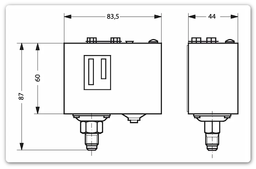 Габаритные размеры реле давления KPI 35R, KPI 36R, KPI 38R Ридан - чертеж