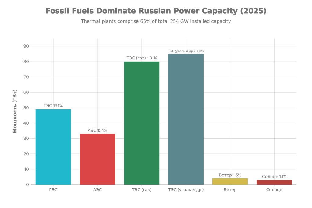 Структура установленной мощности электроэнергетики России (2025 год)